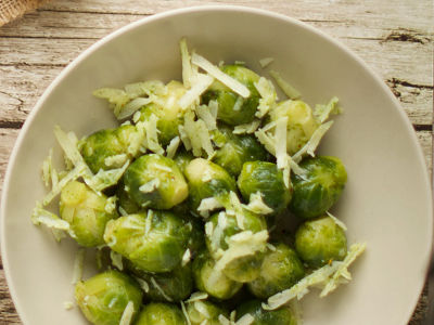 Sautéed Brussels sprouts with goat cheese